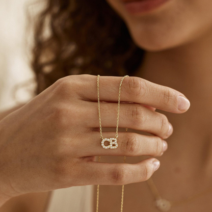 0.25 CT Round Moissanite 2 Letters Pendant Necklace