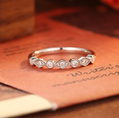 0.3 TCW Round Cut Moissanite Bridal Wedding Band With Pave Style 1