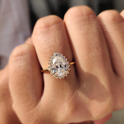 Pear Cut Moissanite Engagement Ring With Halo Setting