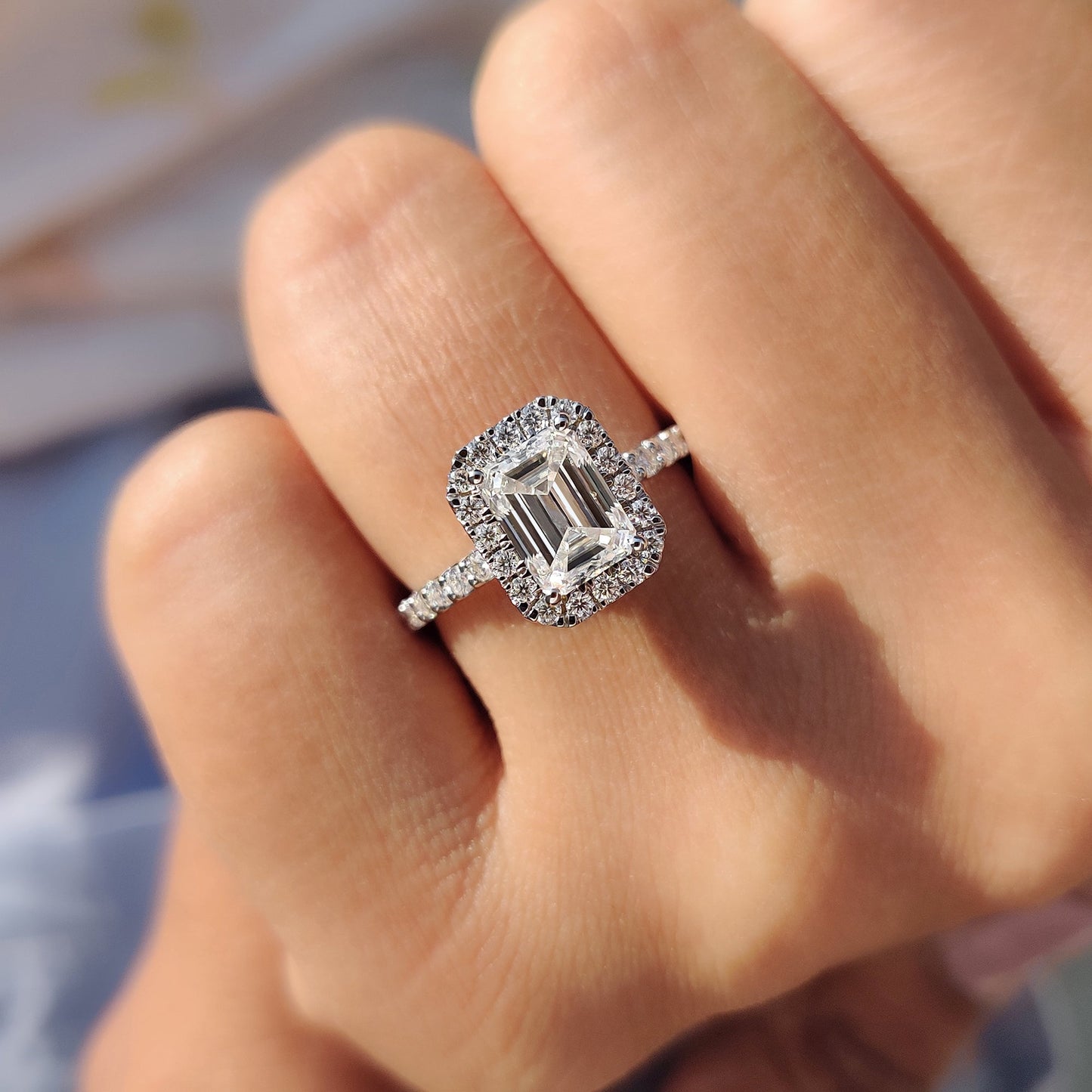 Emerald Cut Halo Ring