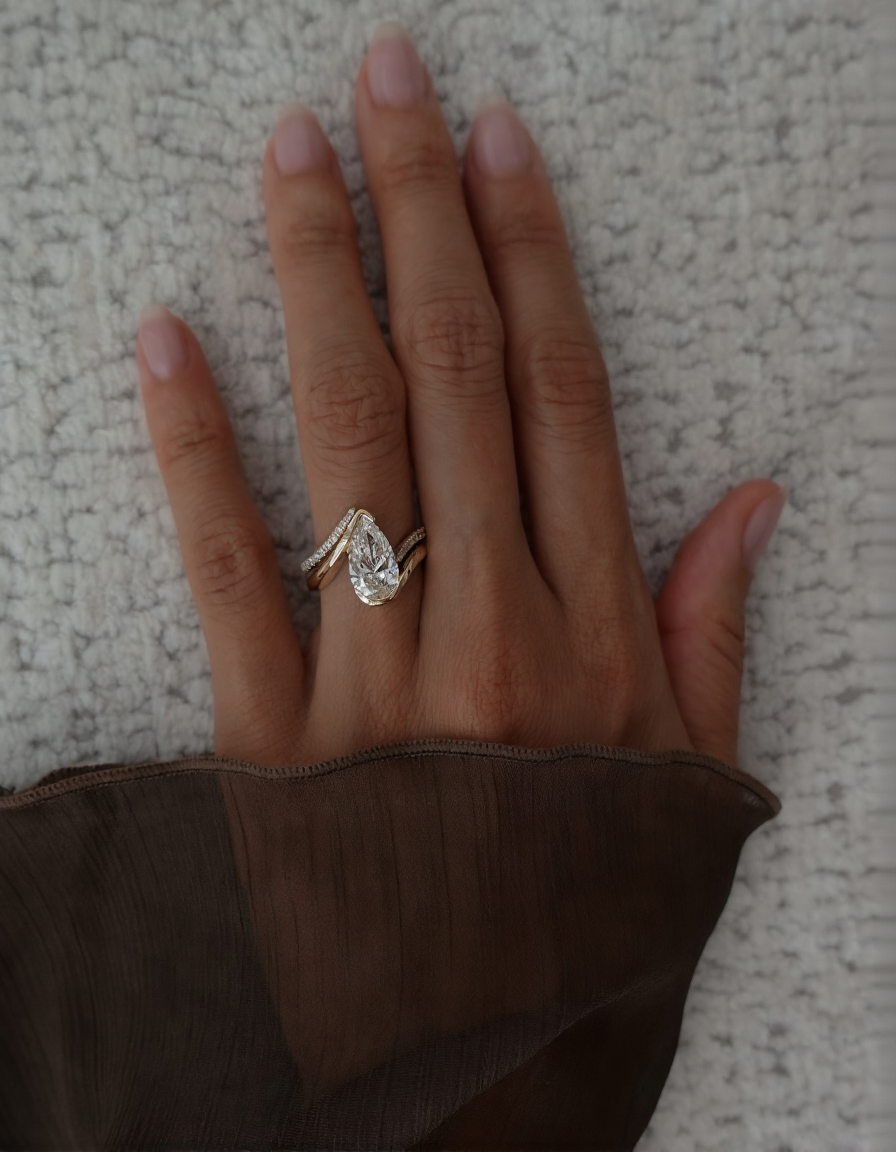 2.5 CT Pear Cut Solitaire Moissanite Ring With Wrap Pave Band