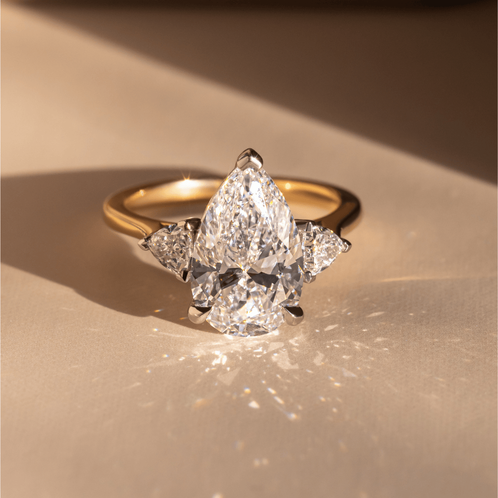 Marquise Shaped Three Stone Lab Grown Diamond Engagement Ring