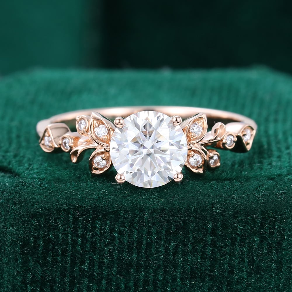 1 CT Round Shaped Floral Inspired Moissanite Engagement Ring