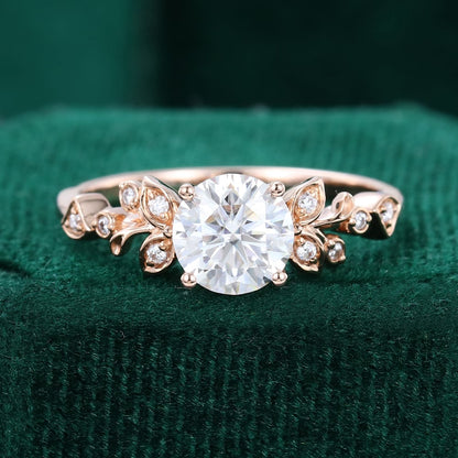 1 CT Round Shaped Floral Inspired Moissanite Engagement Ring