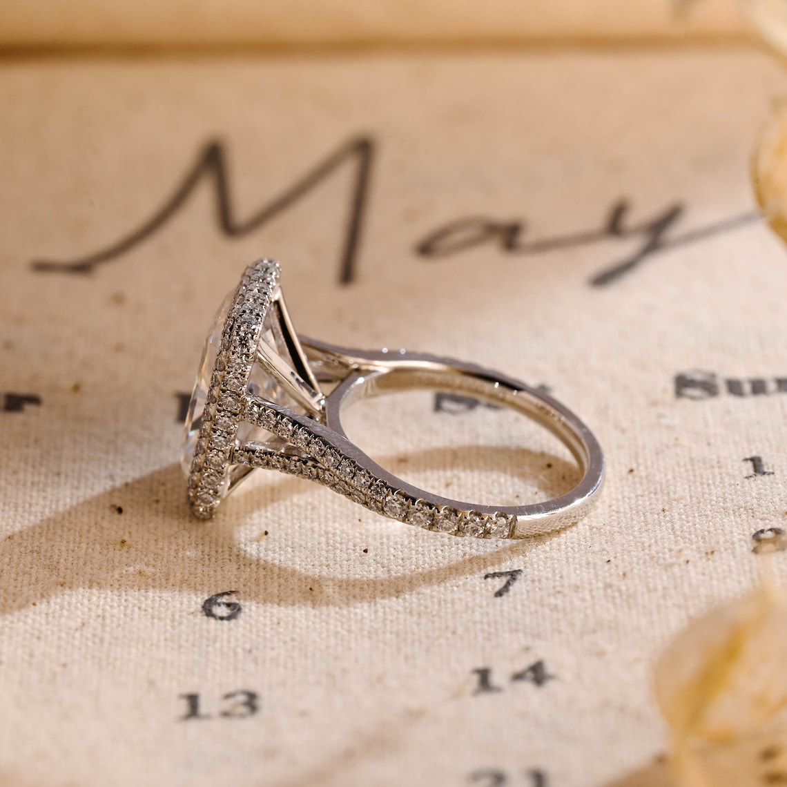 Stunning 5.0 CT Radiant Moissanite Engagement Ring with Halo & Pave Design 5