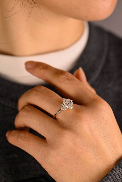 Stunning 1.0 - 2.0 CT Marquise Moissanite Engagement Ring with Cluster Design 6