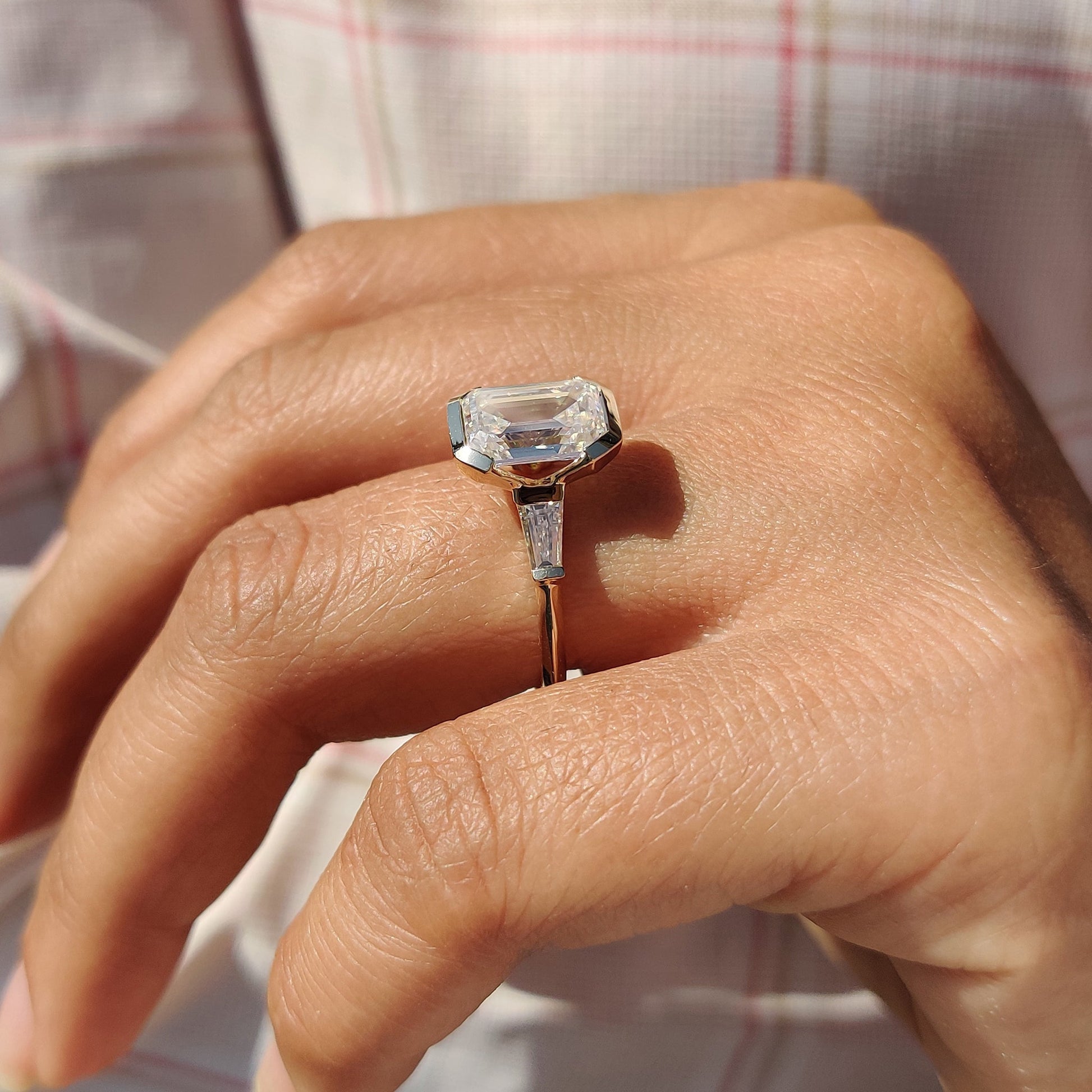Emerald Cut Engagement Ring With Knife Edge Shank Band