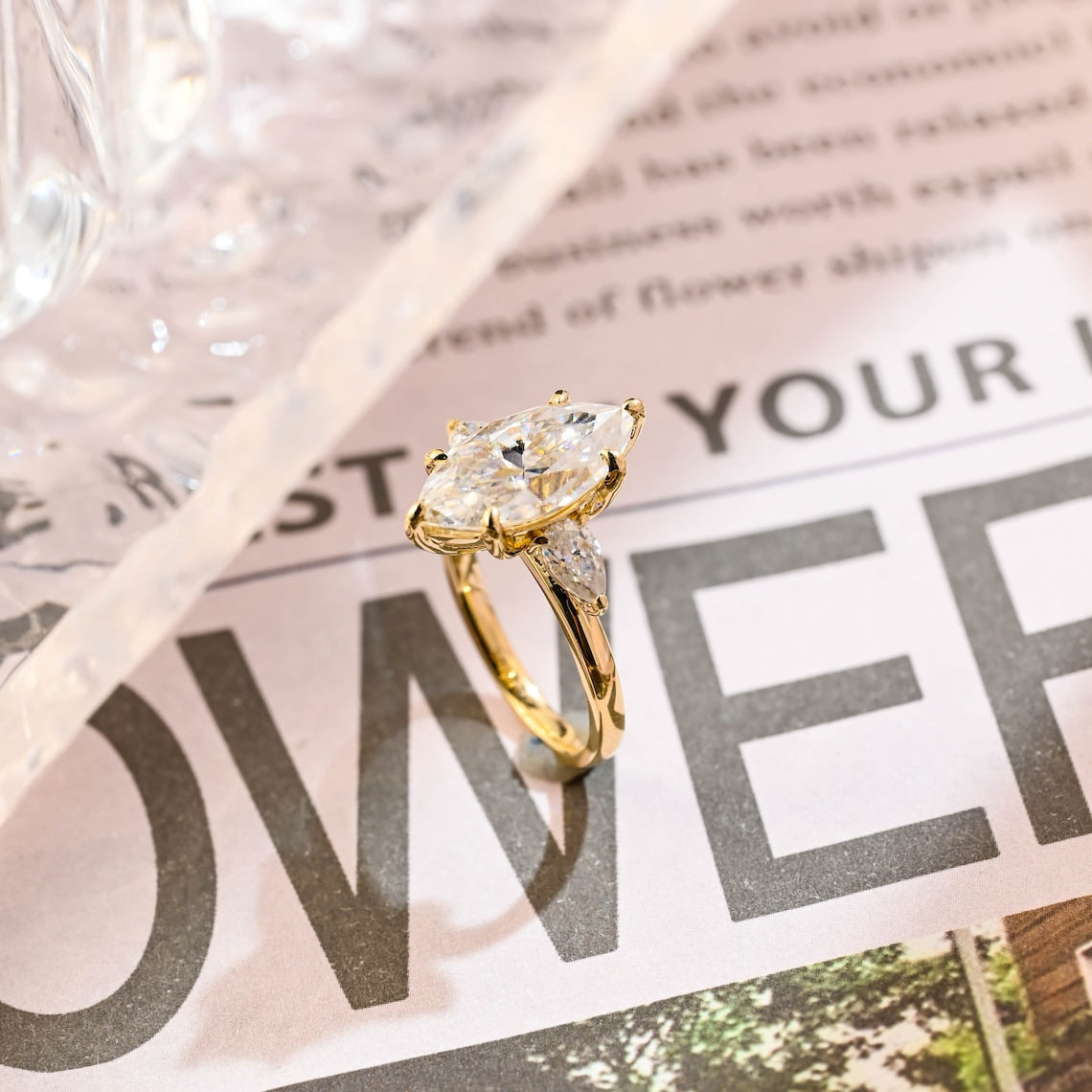 Stunning 3.0 CT Marquise Cut Moissanite Engagement Ring with 3 Stones Design 2