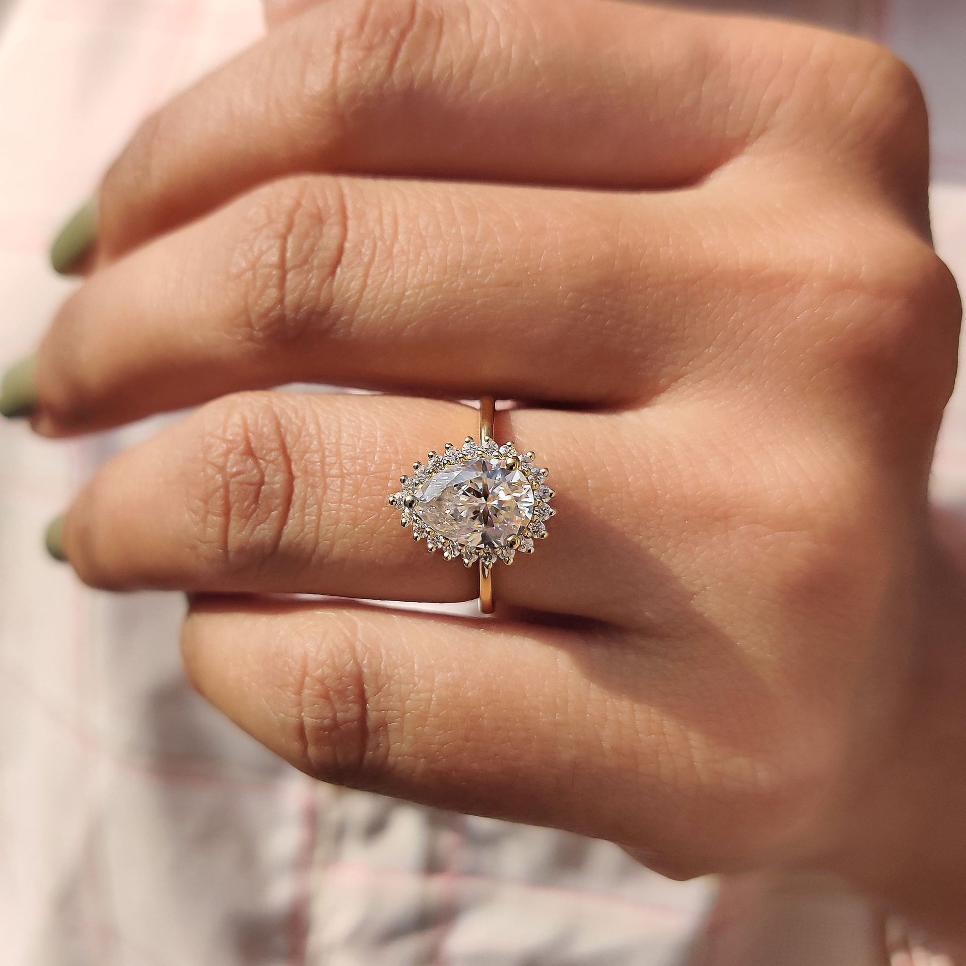 Pear Cut Moissanite Engagement Ring With Halo Setting