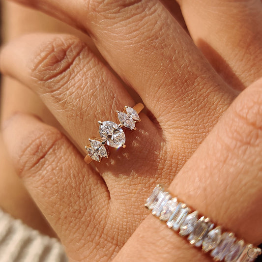 5 Stone Diamond Ring With Oval and Marquise Cut