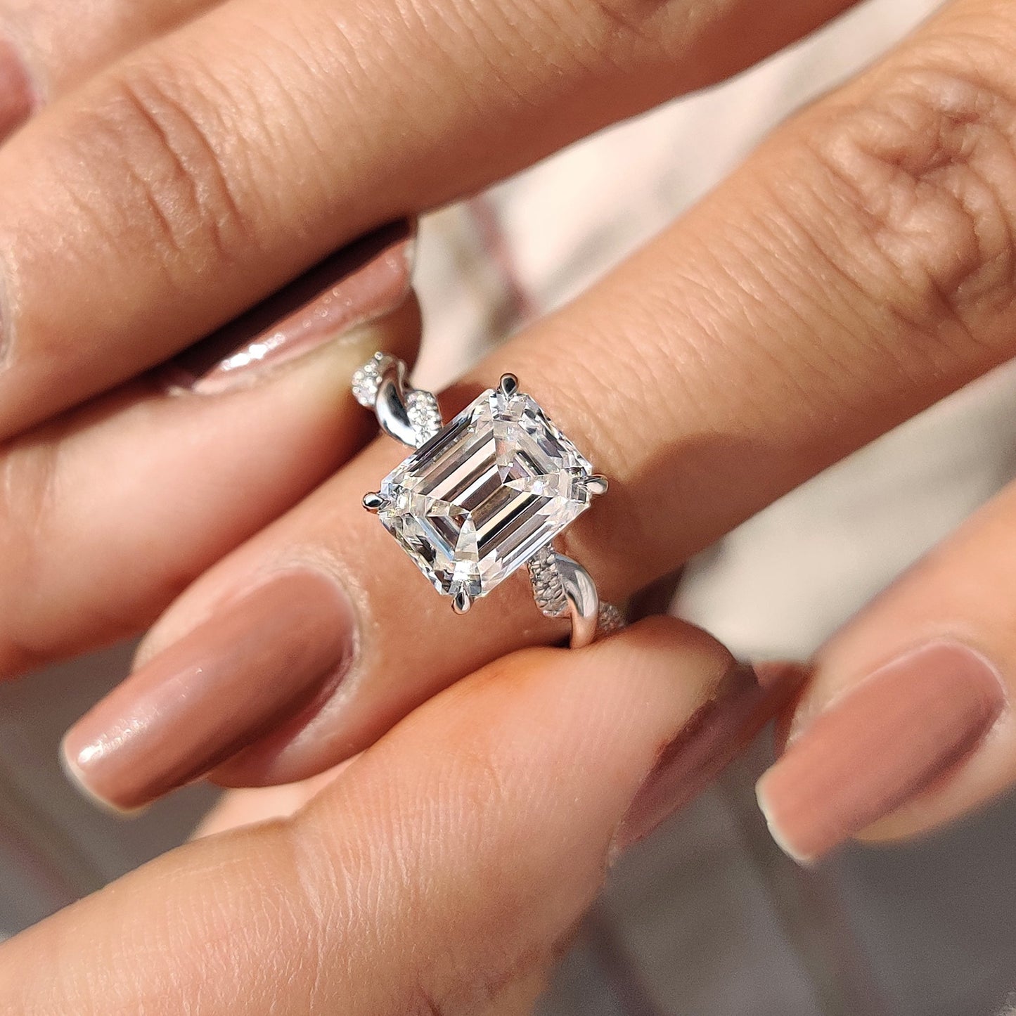 Emerald Cut Moissanite Ring With Hidden Halo Style