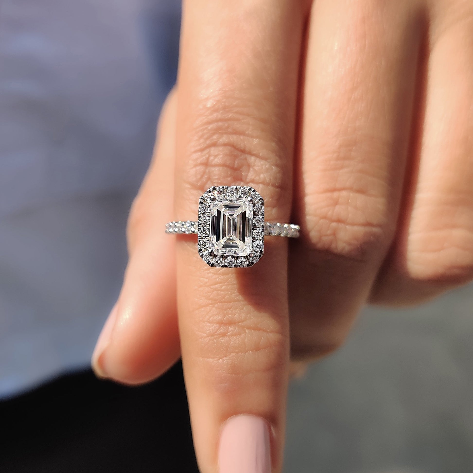 Emerald Cut Halo Ring