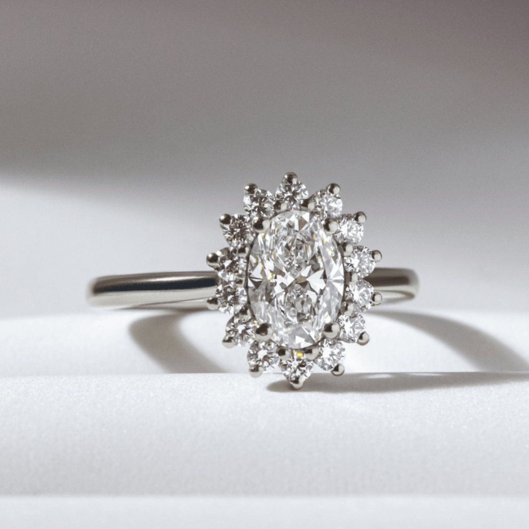 Marquise Shaped Three Stone Lab Grown Diamond Engagement Ring