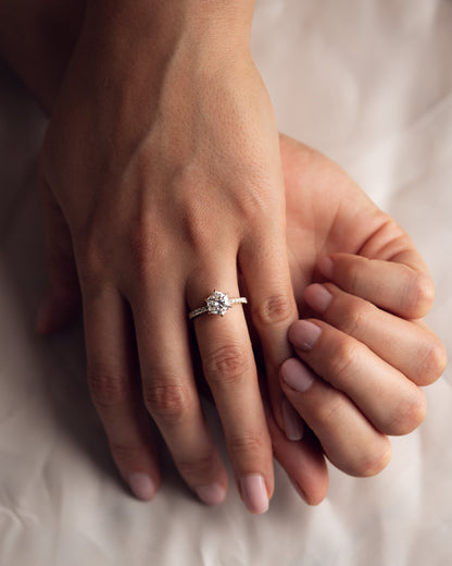 1.3 CT Hexagon Cut Hidden Halo Pave Moissanite Engagement Ring
