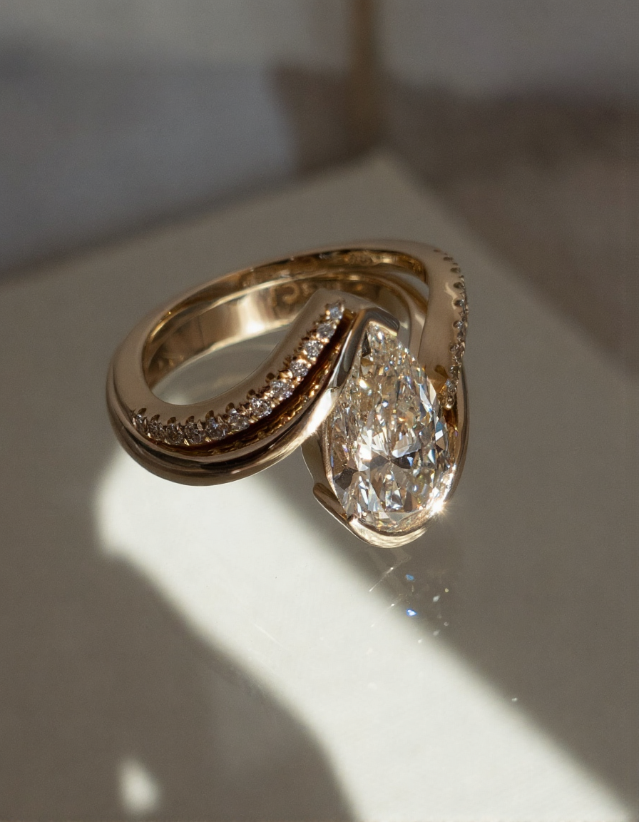 2.5 CT Pear Cut Solitaire Moissanite Ring With Wrap Pave Band