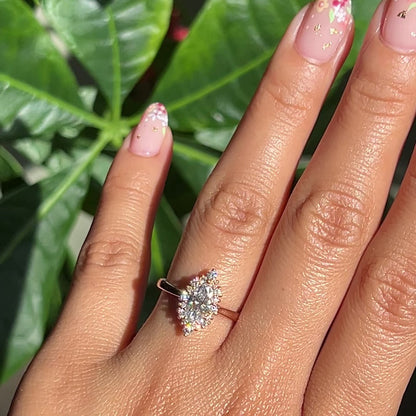 0.7 CT Marquise Cut Halo Style Moissanite Bridal Ring Set