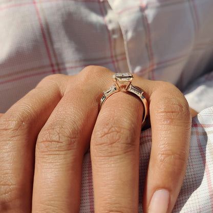 Emerald Cut Engagement Ring With Knife Edge Shank Band