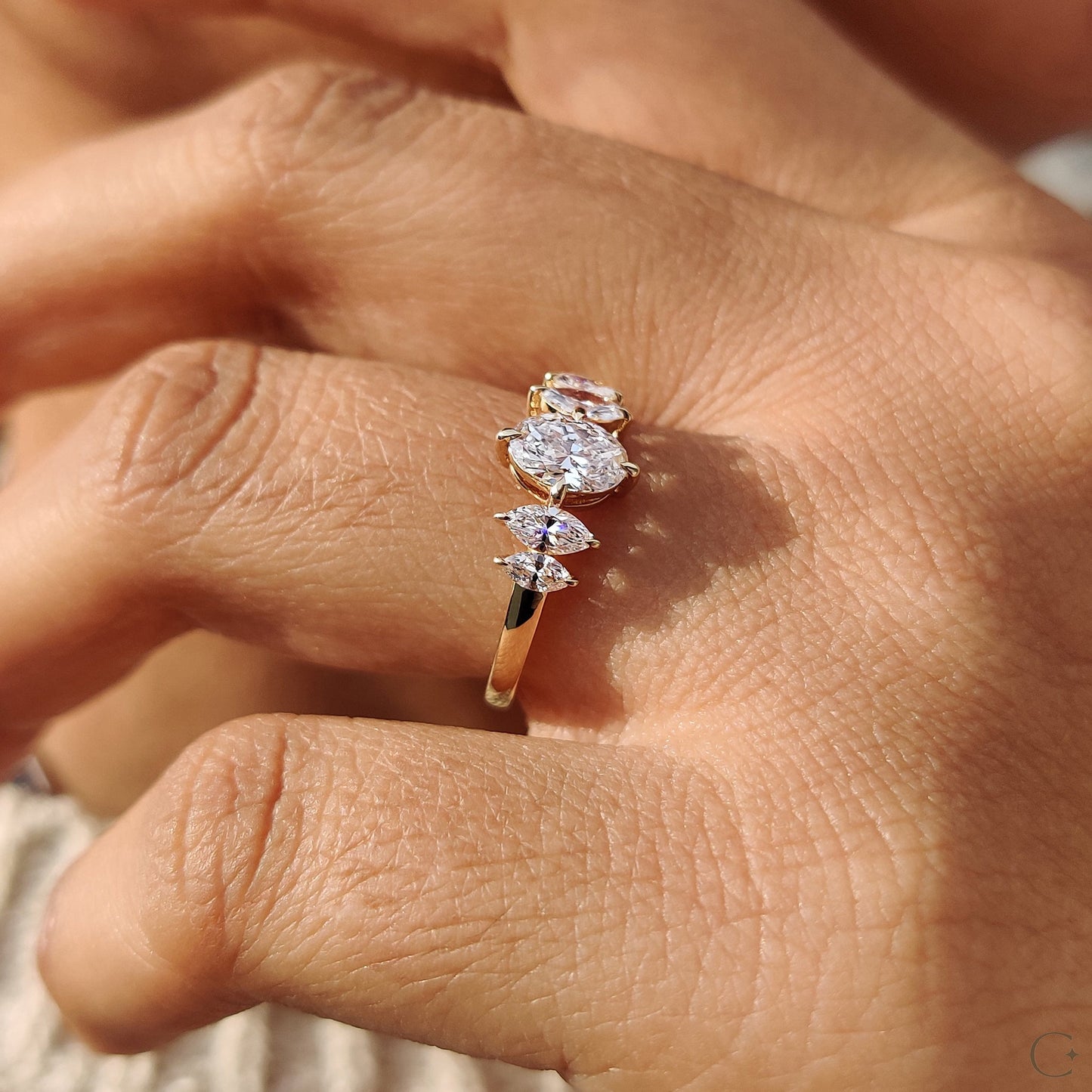 5 Stone Diamond Ring With Oval and Marquise Cut