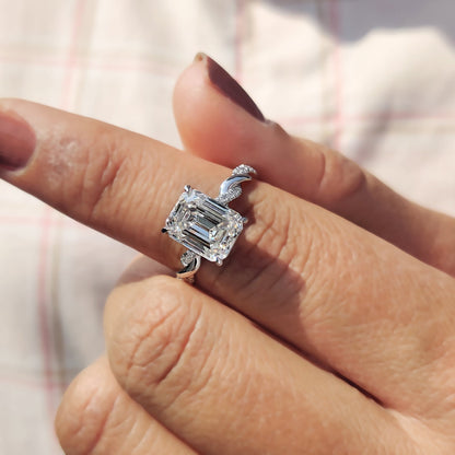 Emerald Cut Moissanite Ring With Hidden Halo Style