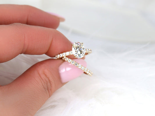 2 CT Oval Cut Bubble Halo & Pave Moissanite Bridal Ring Set