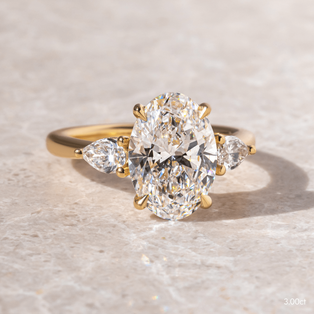Marquise Shaped Three Stone Lab Grown Diamond Engagement Ring