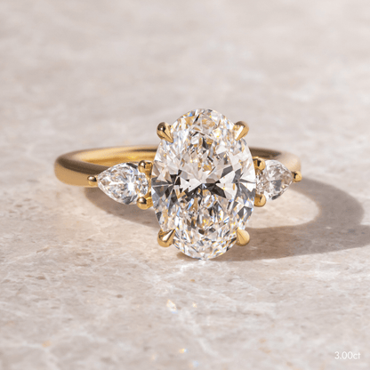 Marquise Shaped Three Stone Lab Grown Diamond Engagement Ring