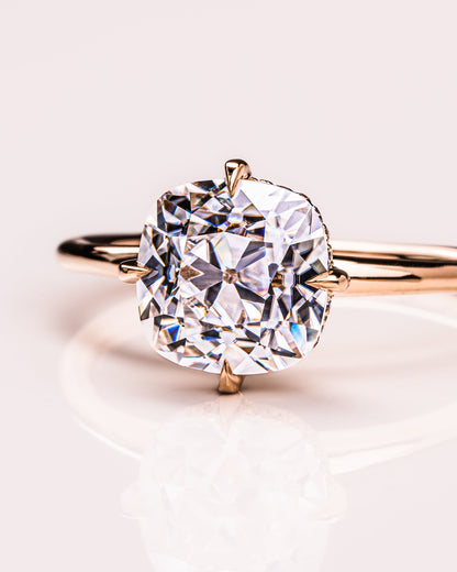 2.54 CT Cushion Cut Moissanite Engagement Ring With Hidden Halo Setting
