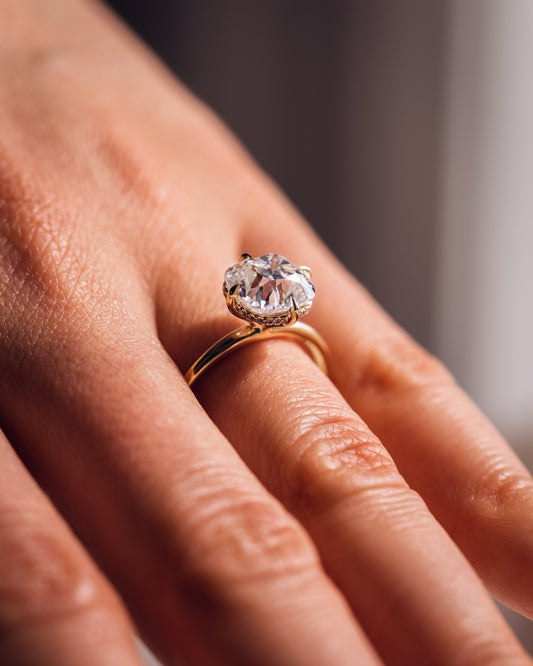 2.54 CT Cushion Cut Moissanite Engagement Ring With Hidden Halo Setting