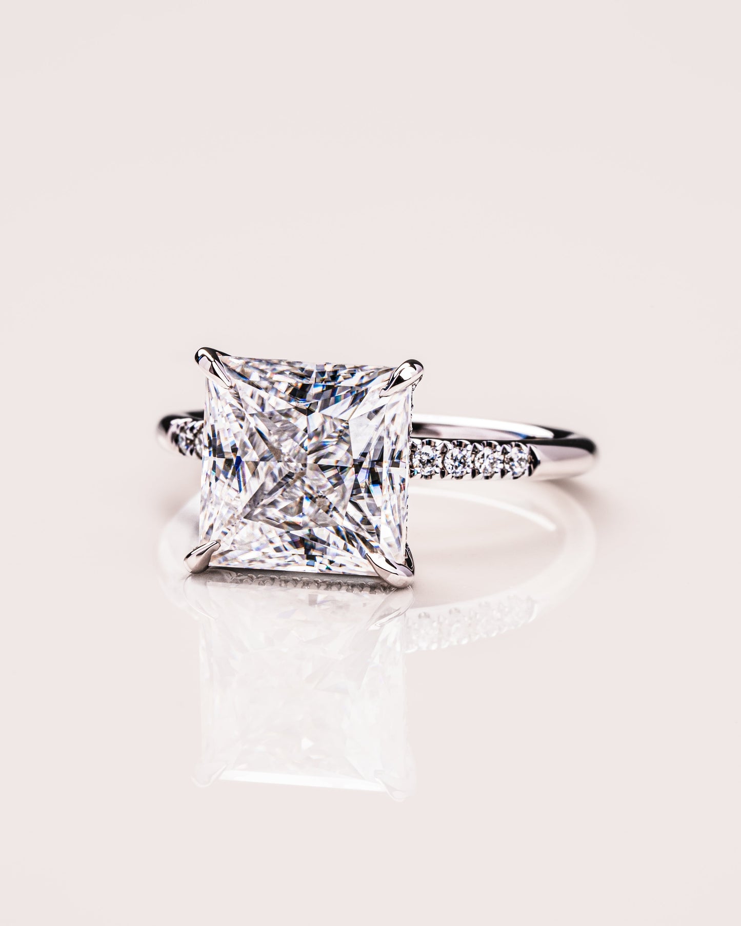 2.87 CT Princess Cut Moissanite Engagement Ring With Hidden Halo Setting