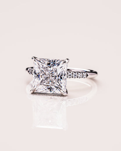 2.87 CT Princess Cut Moissanite Engagement Ring With Hidden Halo Setting