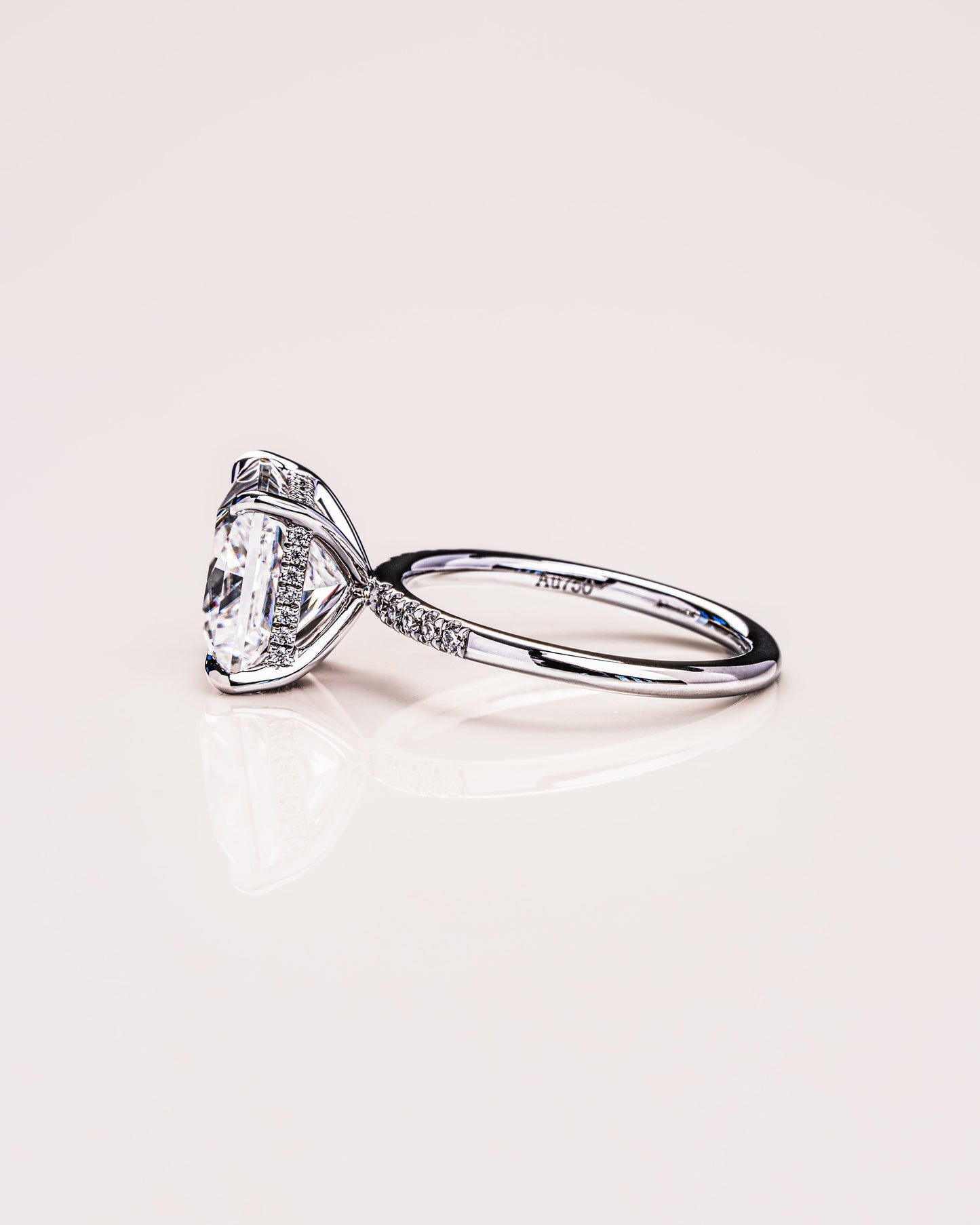 2.87 CT Princess Cut Moissanite Engagement Ring With Hidden Halo Setting