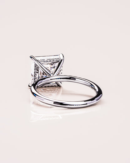 2.87 CT Princess Cut Moissanite Engagement Ring With Hidden Halo Setting