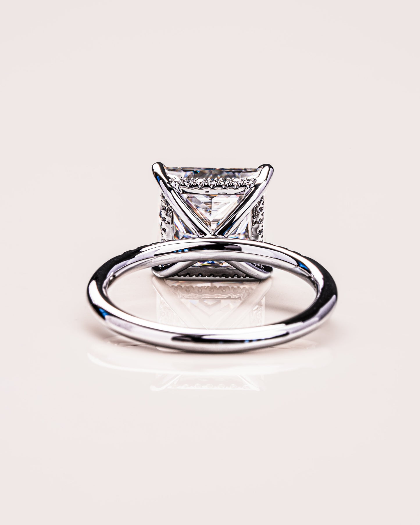 2.87 CT Princess Cut Moissanite Engagement Ring With Hidden Halo Setting