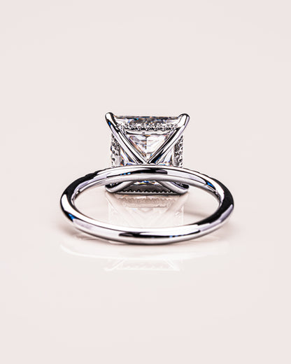 2.87 CT Princess Cut Moissanite Engagement Ring With Hidden Halo Setting