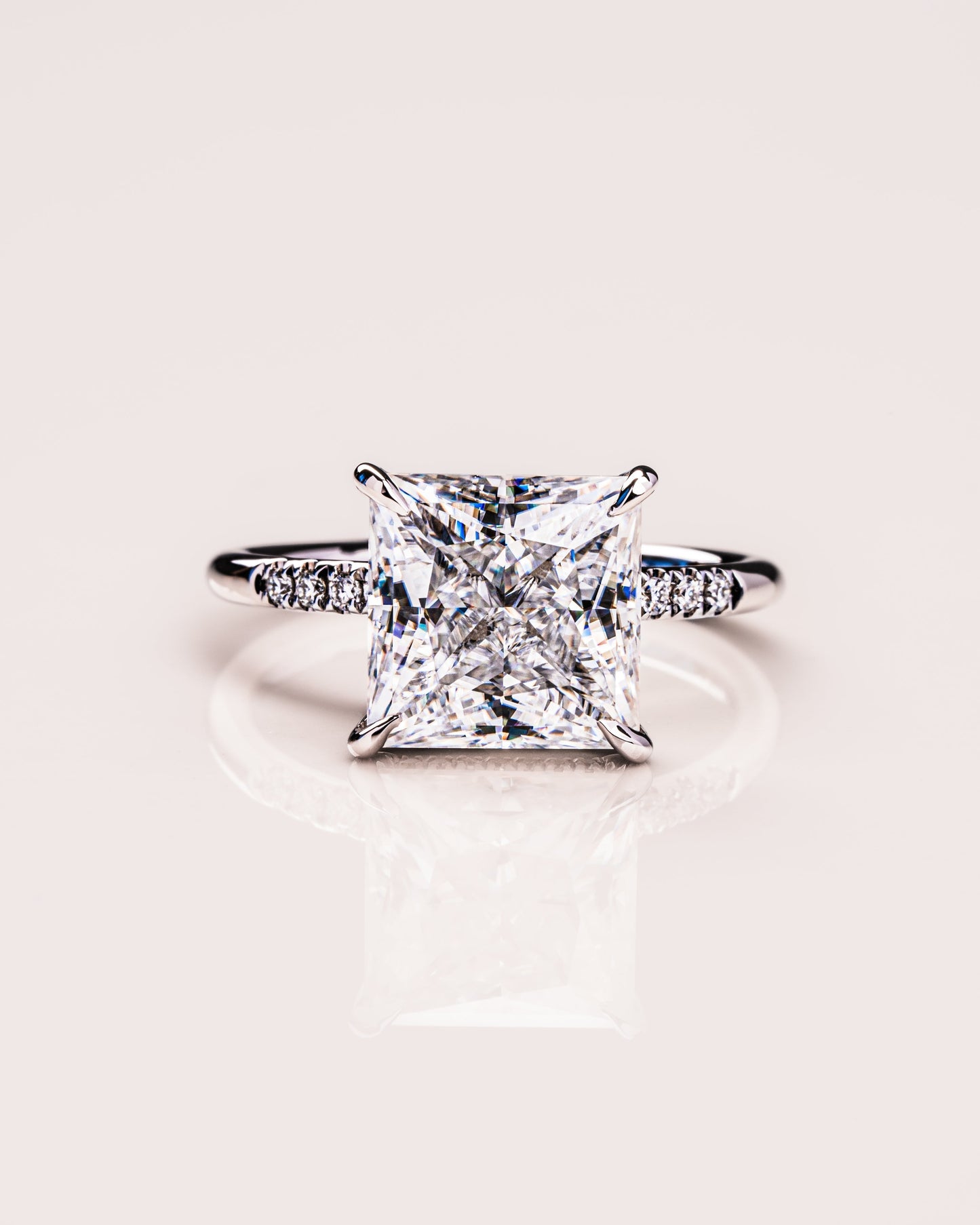 2.87 CT Princess Cut Moissanite Engagement Ring With Hidden Halo Setting