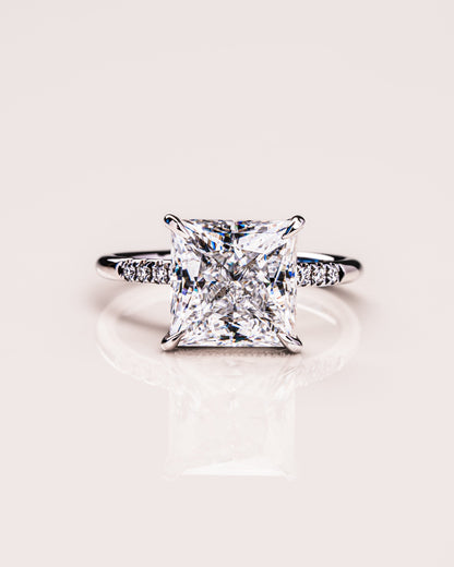 2.87 CT Princess Cut Moissanite Engagement Ring With Hidden Halo Setting