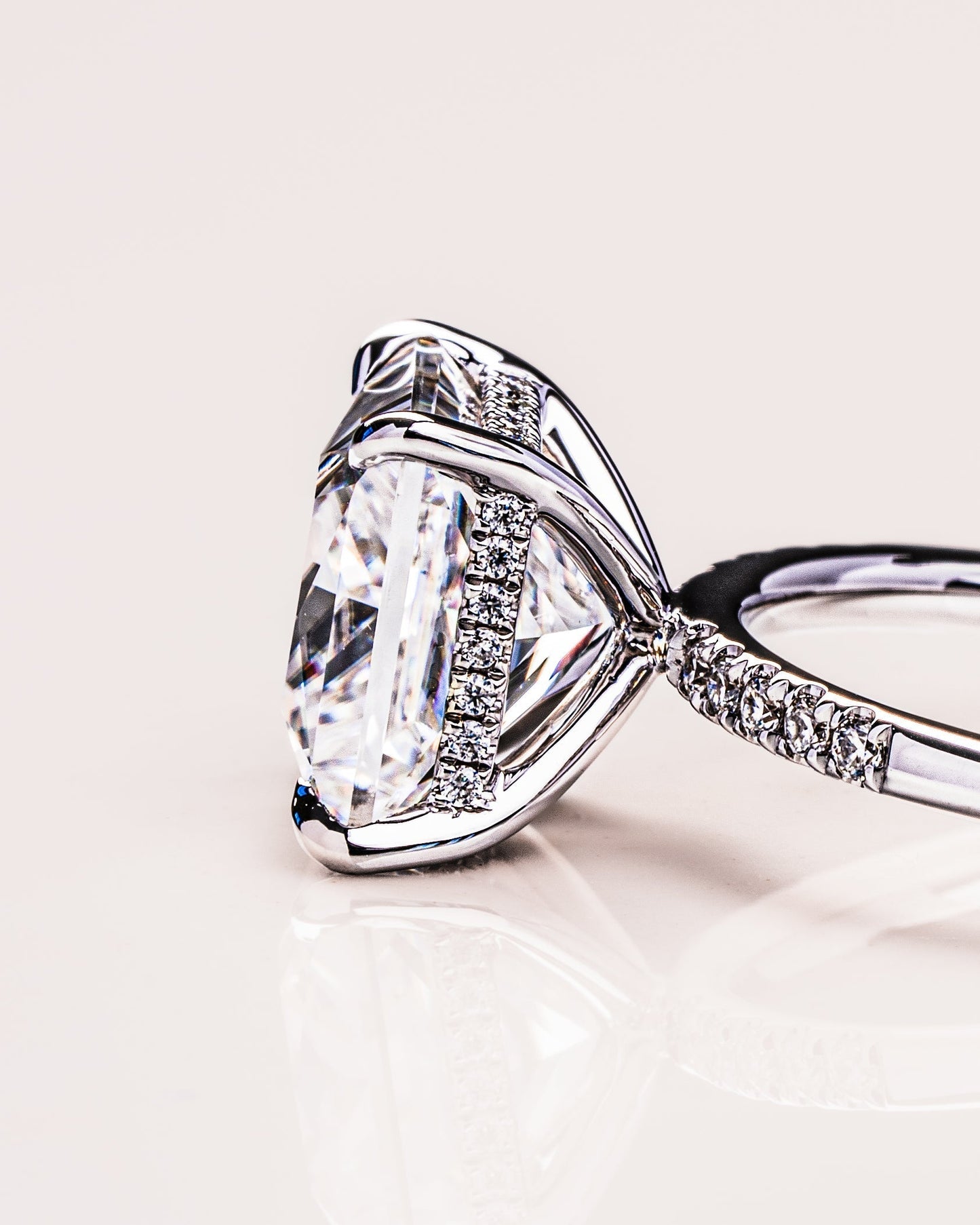 2.87 CT Princess Cut Moissanite Engagement Ring With Hidden Halo Setting