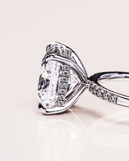 2.87 CT Princess Cut Moissanite Engagement Ring With Hidden Halo Setting