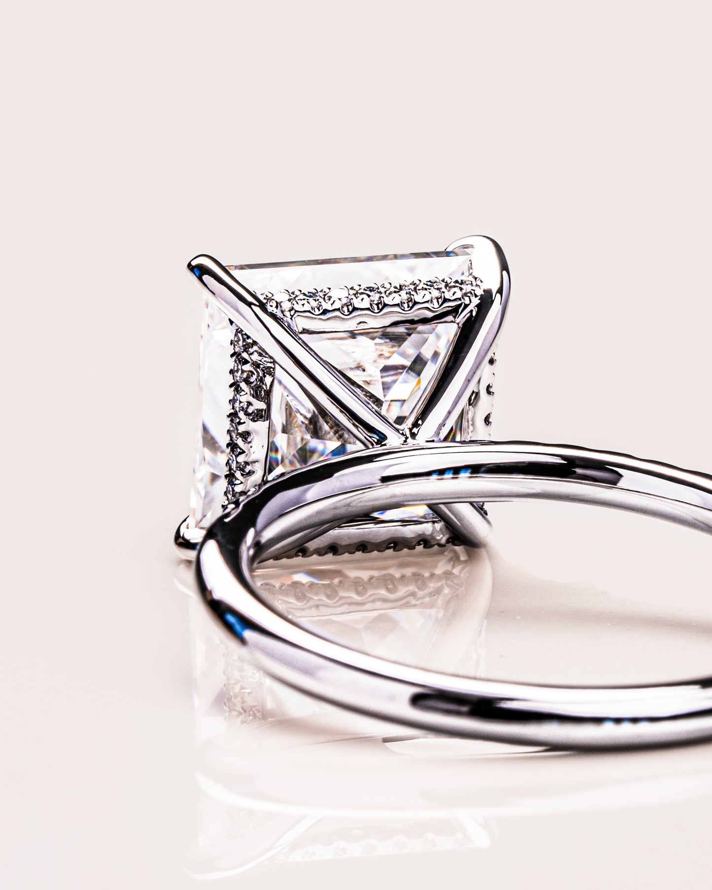 2.87 CT Princess Cut Moissanite Engagement Ring With Hidden Halo Setting
