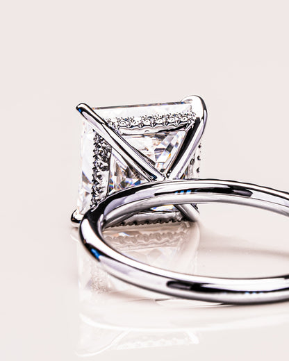 2.87 CT Princess Cut Moissanite Engagement Ring With Hidden Halo Setting