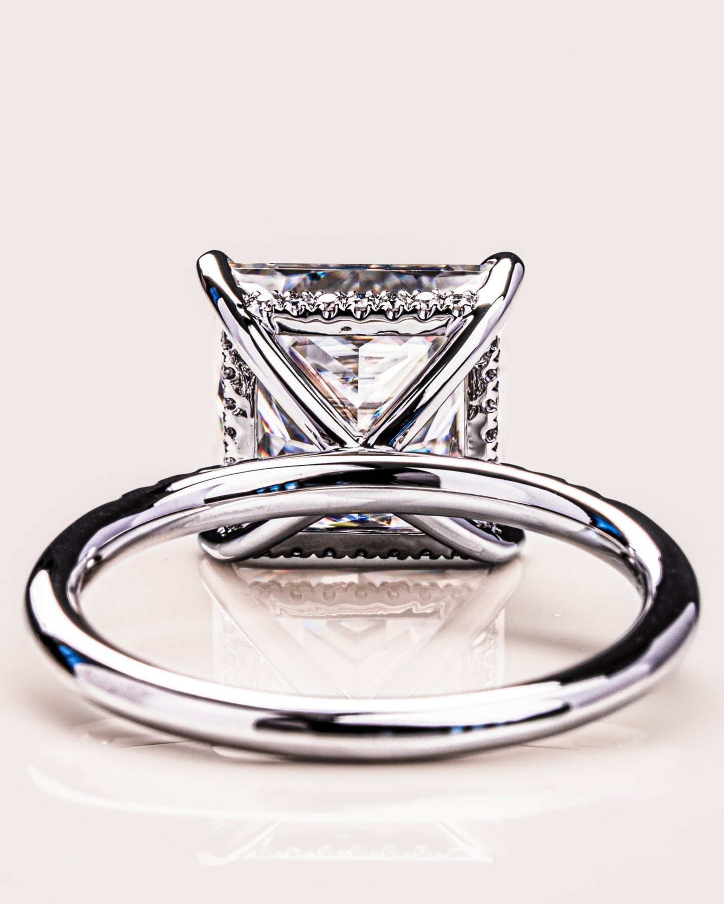 2.87 CT Princess Cut Moissanite Engagement Ring With Hidden Halo Setting