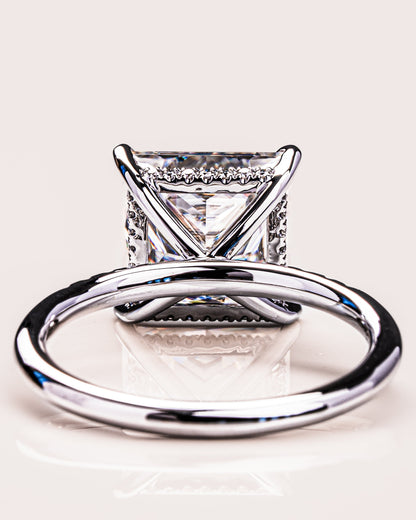 2.87 CT Princess Cut Moissanite Engagement Ring With Hidden Halo Setting