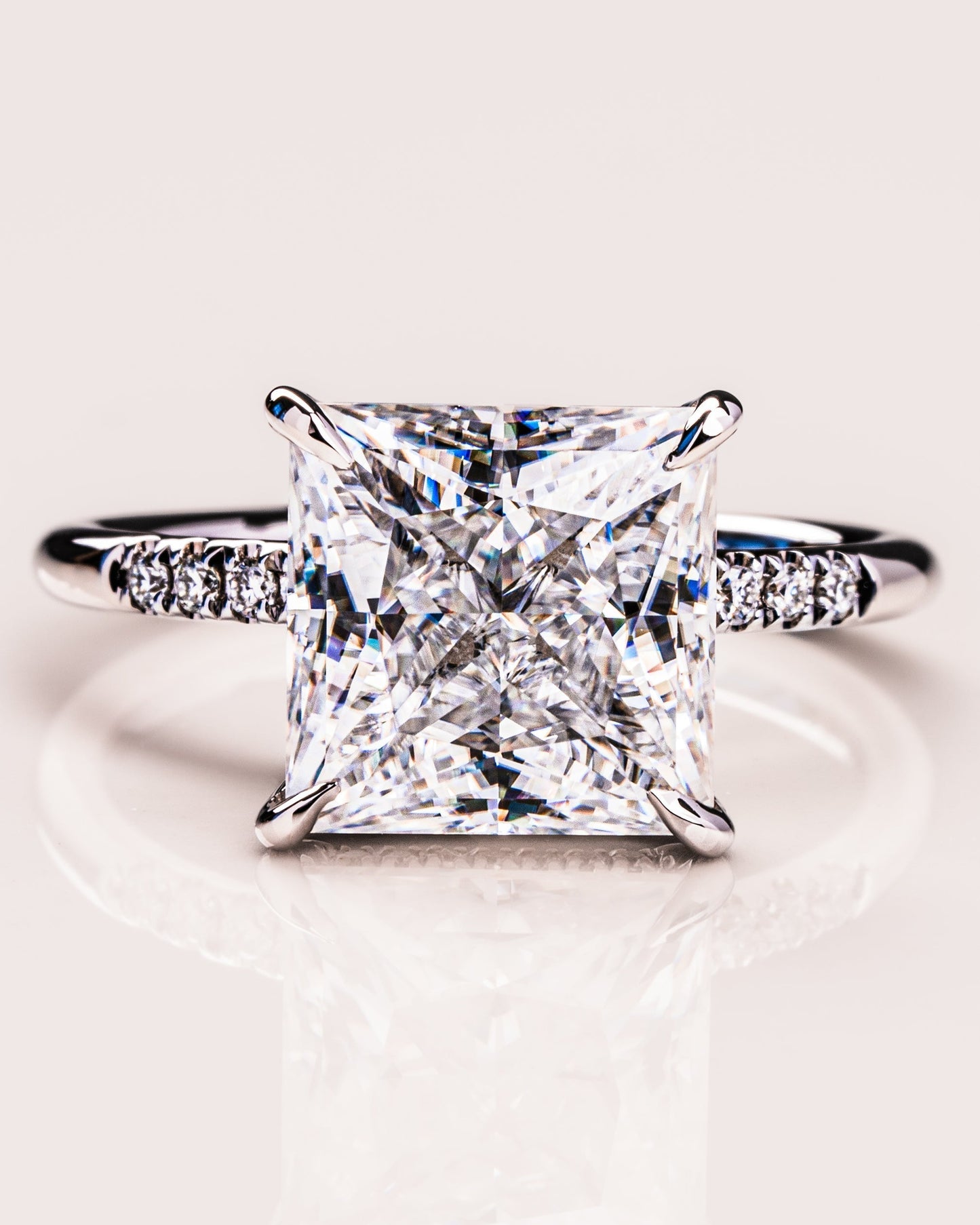 2.87 CT Princess Cut Moissanite Engagement Ring With Hidden Halo Setting