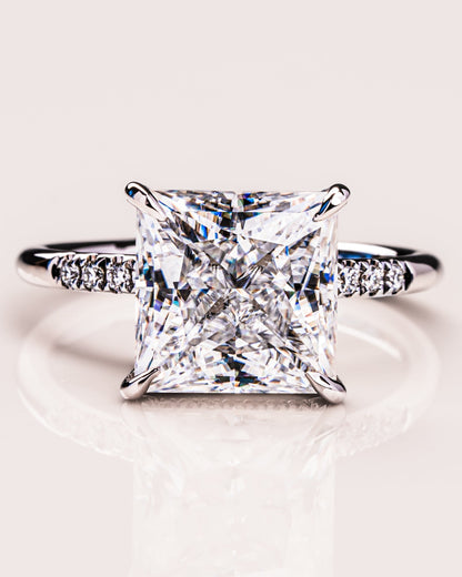 2.87 CT Princess Cut Moissanite Engagement Ring With Hidden Halo Setting