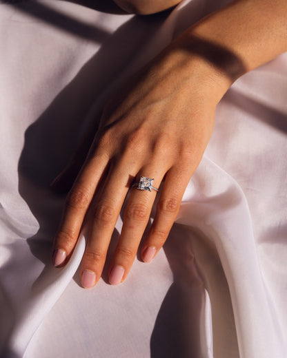 2.87 CT Princess Cut Moissanite Engagement Ring With Hidden Halo Setting