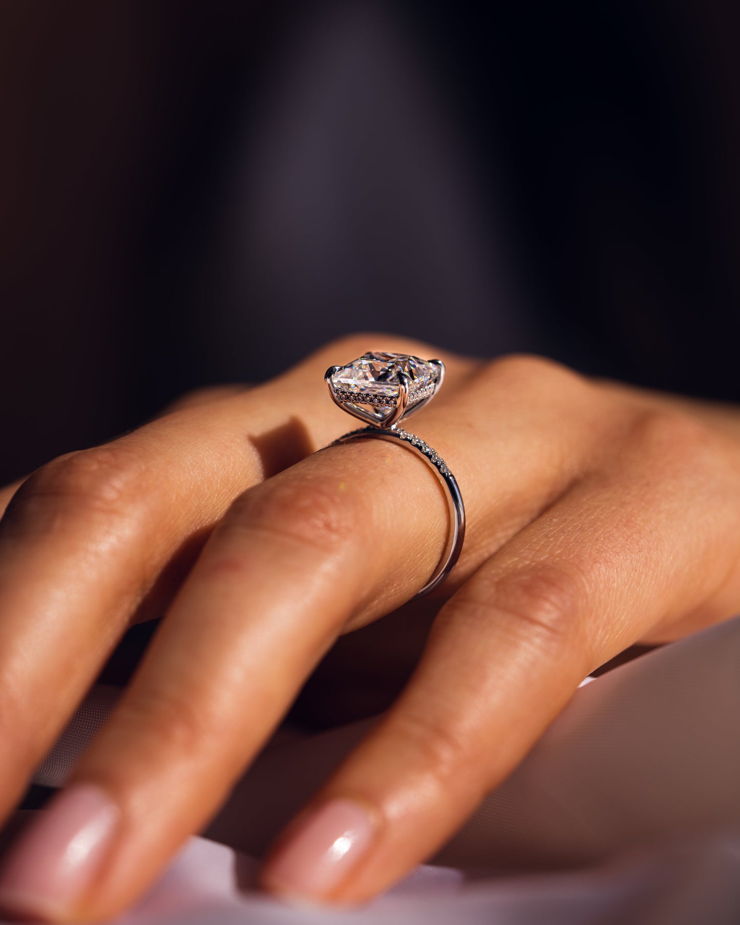 2.87 CT Princess Cut Moissanite Engagement Ring With Hidden Halo Setting