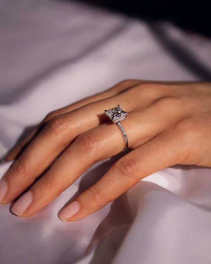 2.87 CT Princess Cut Moissanite Engagement Ring With Hidden Halo Setting