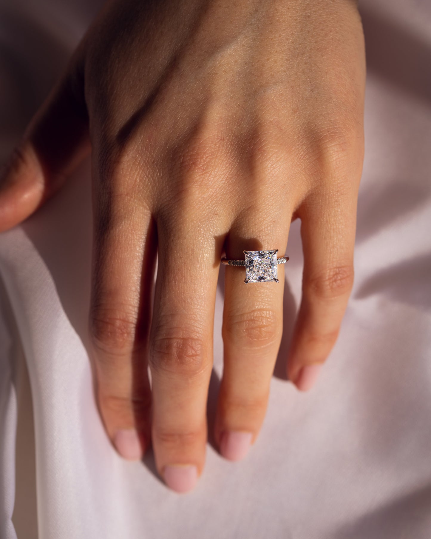 2.87 CT Princess Cut Moissanite Engagement Ring With Hidden Halo Setting