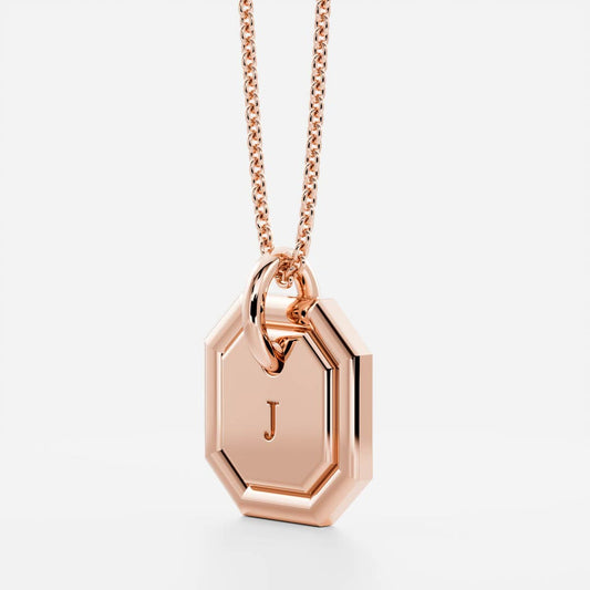 Octagon shape Letter Pendant Necklace in Solid Gold 10
