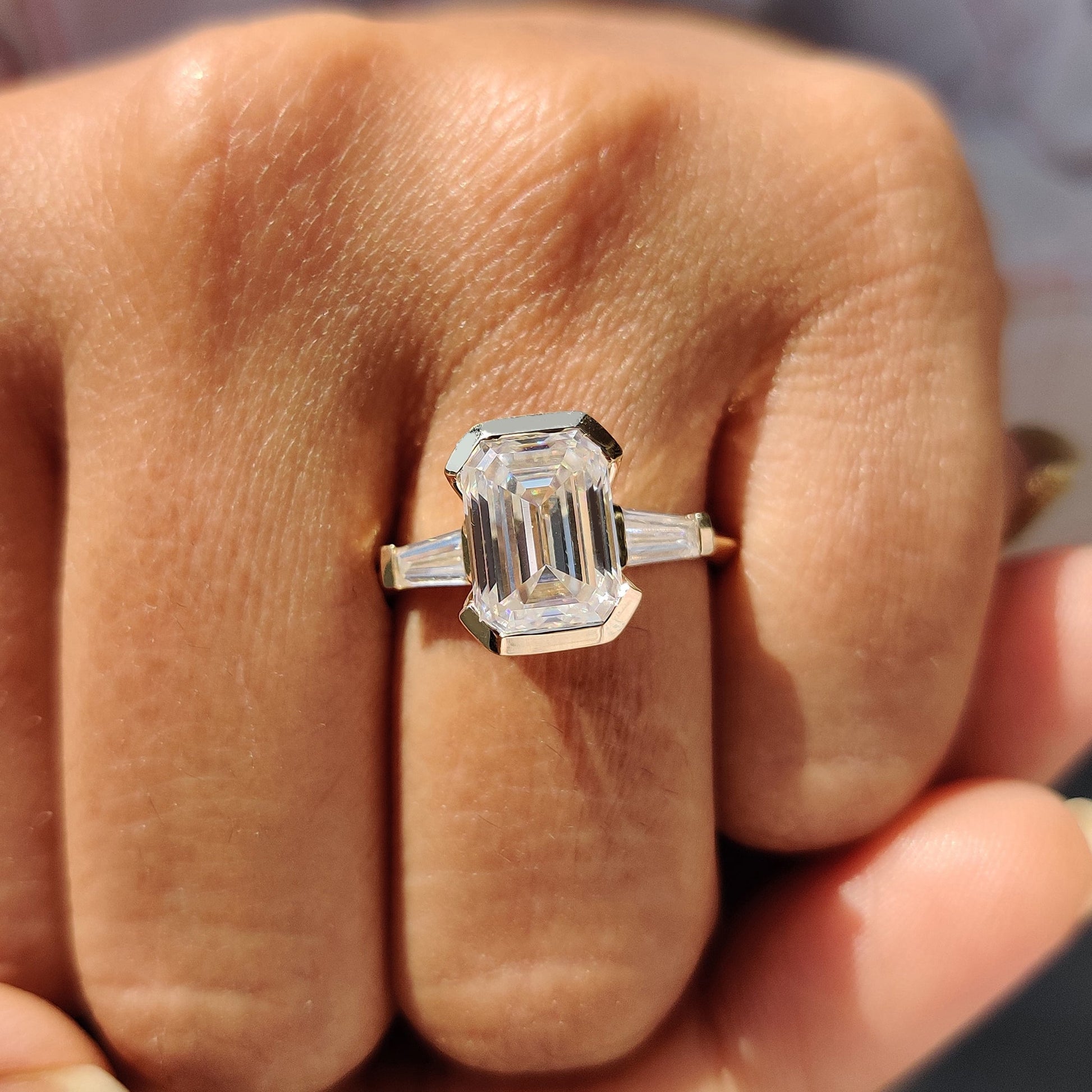 Emerald Cut Engagement Ring With Knife Edge Shank Band